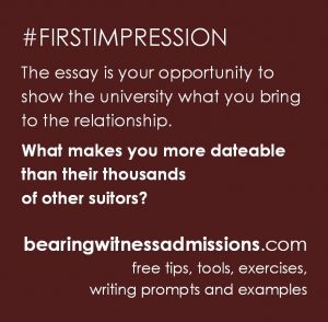 The essay is your opportunity to show the university what you bring to the relationship. What makes you more dateable than their thousands of other suitors?